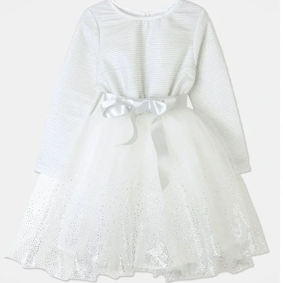 NWOT ORIGAMI Evie Long Sleeve Lurex Stripe Tutu Dress WHITE - Picture 1 of 14